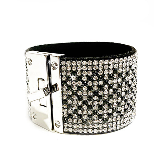 Bracelet Cross Black Cuff with Silver Colored Buckle