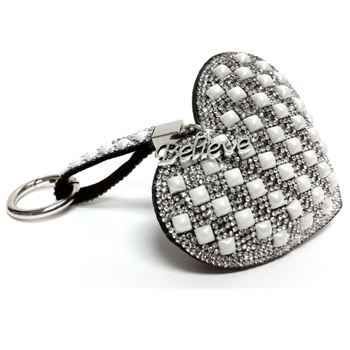 Keychain Iced Crystal Heart Purse Charm Pearl