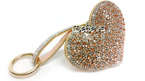 Keychain Iced Crystal Heart Purse Charm Rose Gold