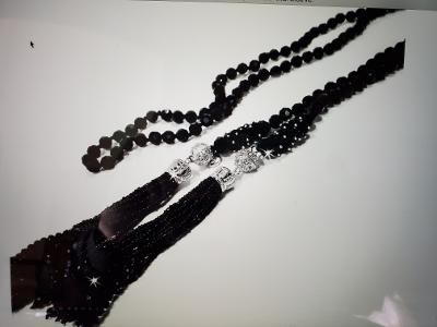 Convertible Black Faceted Bead Magnetic Tassel Necklace and Earrings Set